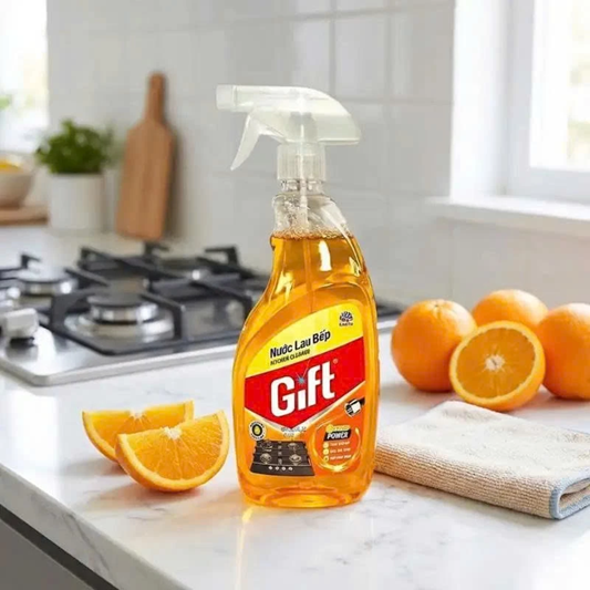  Nước Lau Bếp Gift Làm Sạch Dầu Mỡ, Khử Mùi Tanh – Hương Cam Thơm Mát, Chai 540ml 