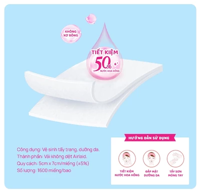  Bông Đắp Toner Dưỡng Da Giữ Ẩm PUFFME Airlaid, 1600 Miếng/Bao 