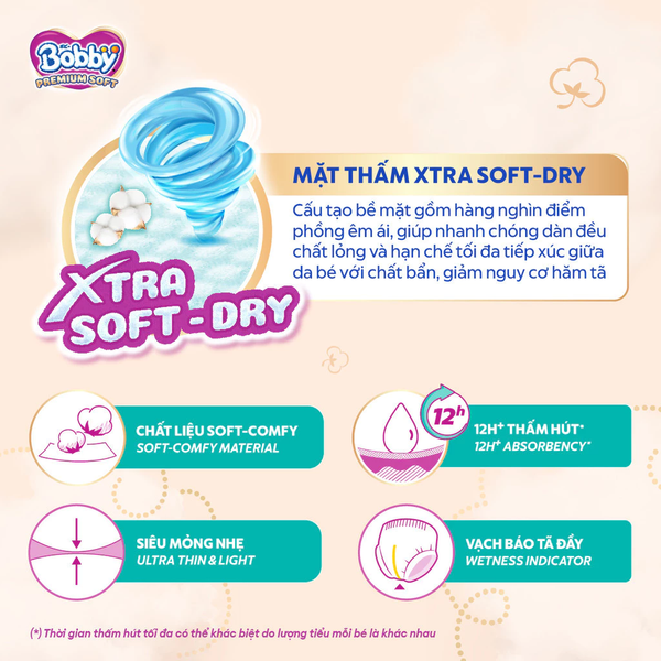  Tã quần Bobby Premium Soft size M60/L56/XL52/XXL48 