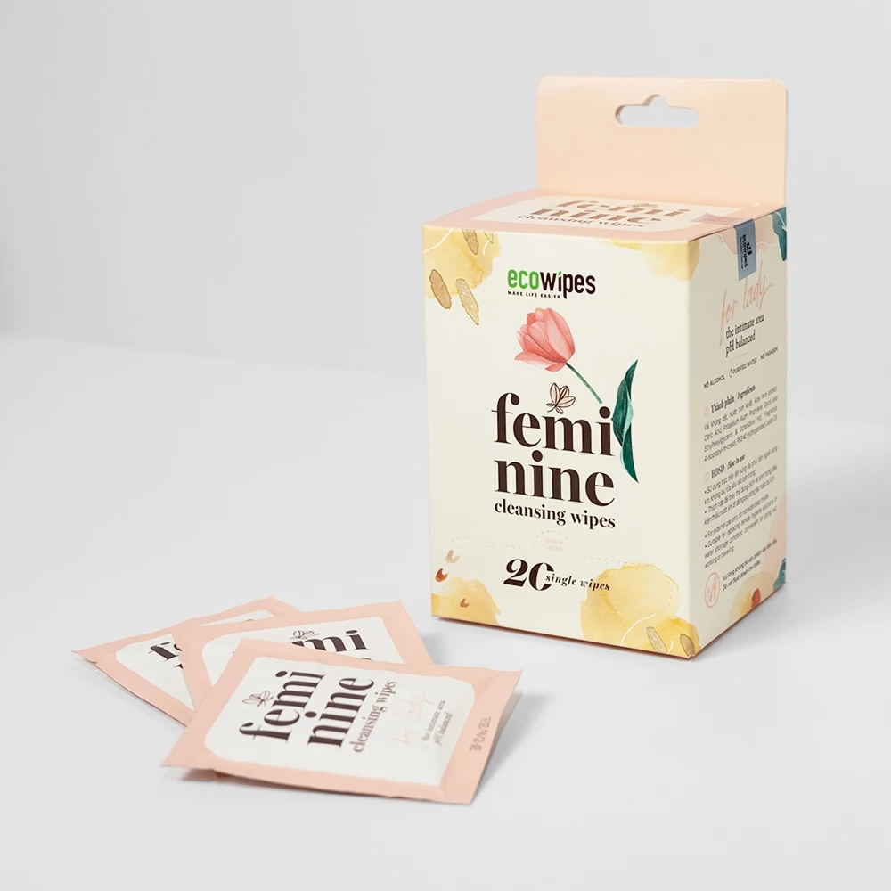  Khăn ướt vệ sinh vùng kín phụ nữ EcoWipes gói 1 tờ travel size hương hoa Daisy Hộp 20 gói 