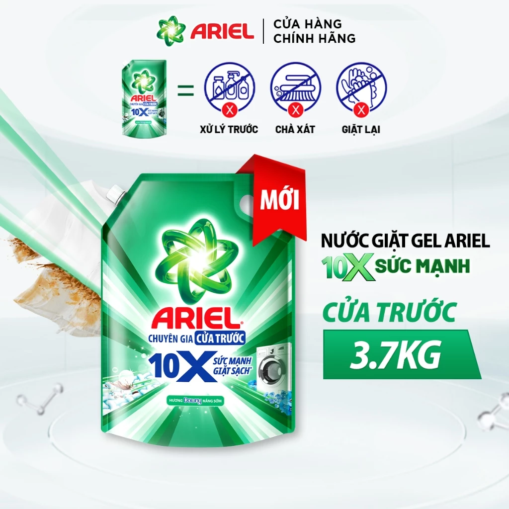  Nước Giặt Gel ARIEL 10X Sức Mạnh Giặt Sạch Chuyên Gia Cửa Trước - Cửa Trên Hương Downy Nắng Sớm Túi 1.37 - 4.05KG 
