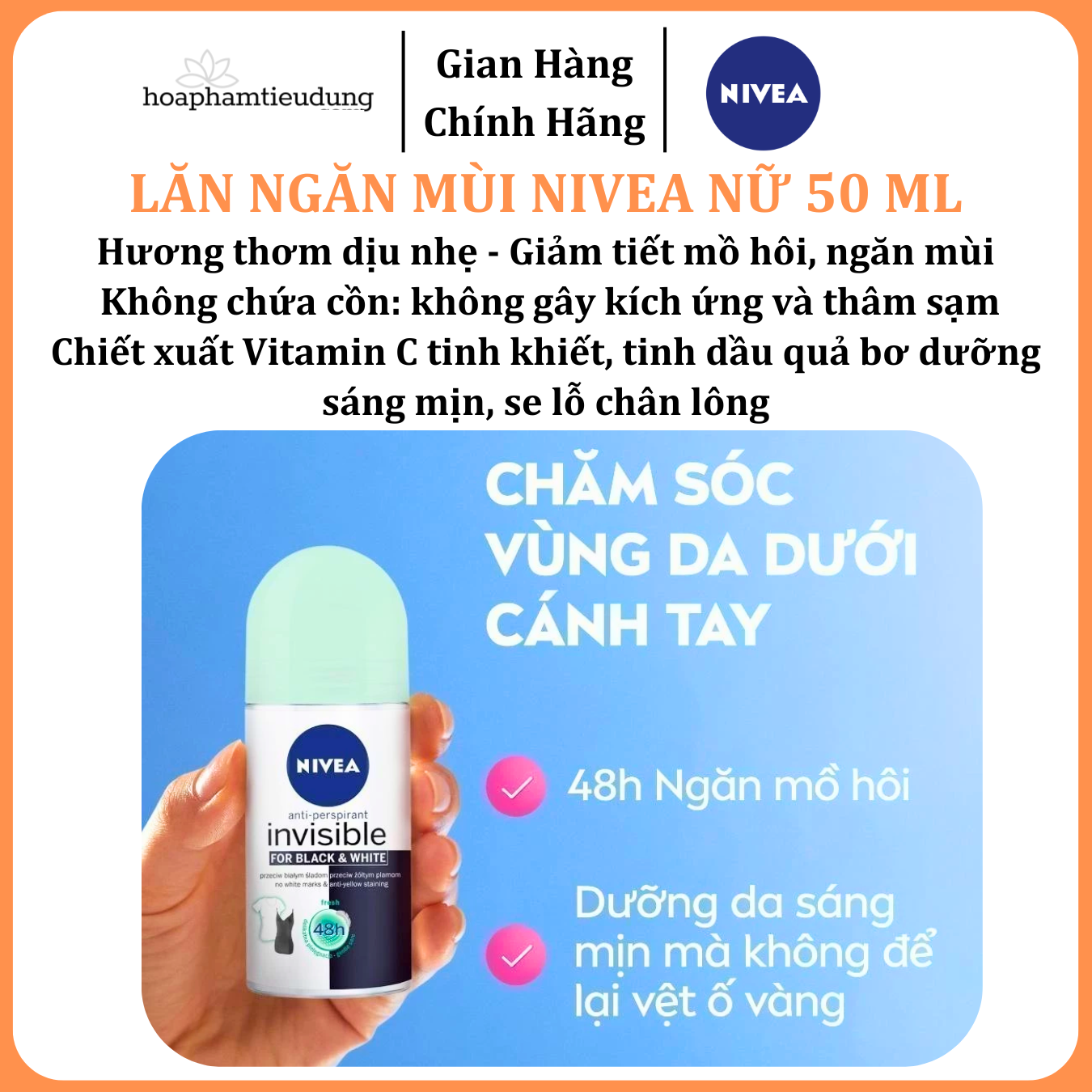  Lăn Ngăn Mùi NIVEA nữ Sáng Mịn | Mờ Thâm | Se Khít Lỗ Chân Lông | Tươi mát | Khô thoáng | Ngăn vệt ố 50 ml 