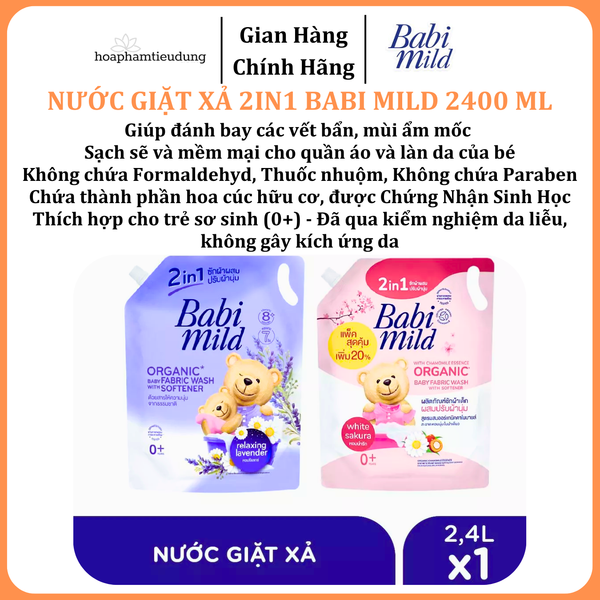  Nước Giặt Xả Dịu Nhẹ Cho Bé 2in1 Babi Mild 2400ml/ túi 