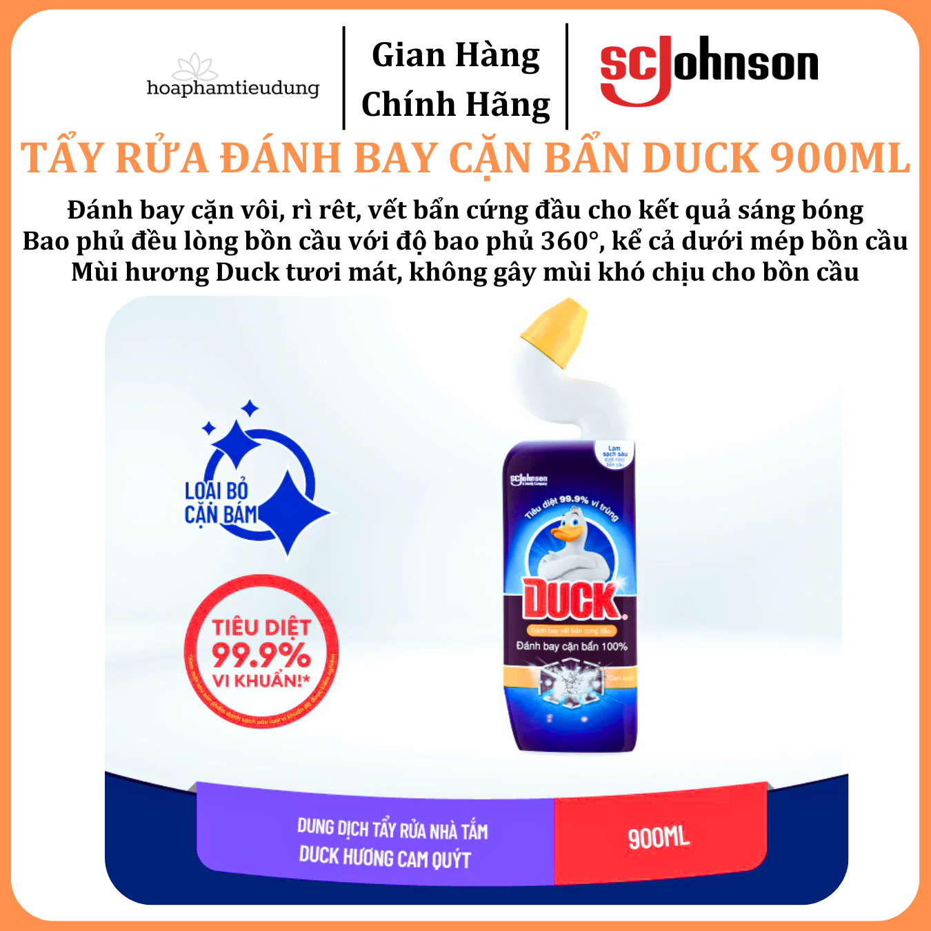  Tẩy Rửa Đánh Bay Cặn Bẩn DUCK Hương Cam Quýt 900ml 