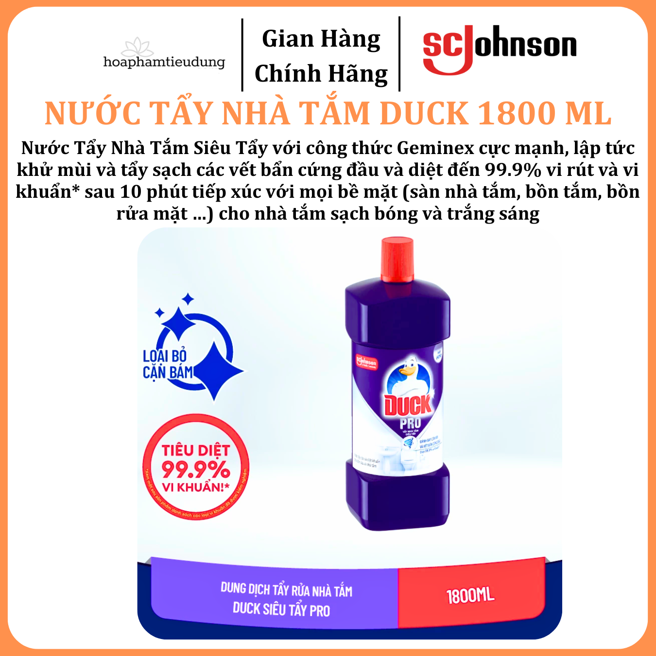  Tẩy Rửa Nhà Tắm DUCK Siêu Tẩy Pro 1800ml 