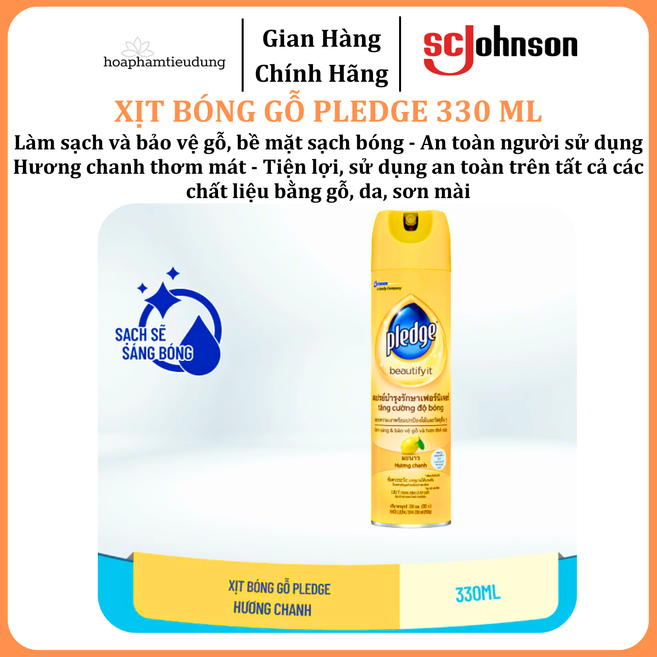  Xịt Bóng Gỗ PLEDGE Hương Chanh Làm Sạch Và Bảo Vệ Bề Mặt 330 ml 