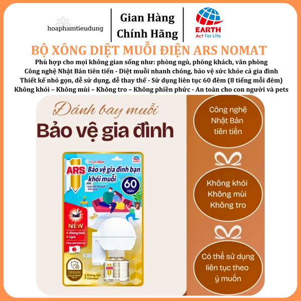  Bộ xông diệt muỗi điện ARS NOMAT công nghệ Nhật Bản, không mùi, không khói, sử dụng liên tục 60 đêm (8 tiếng mỗi đêm) 