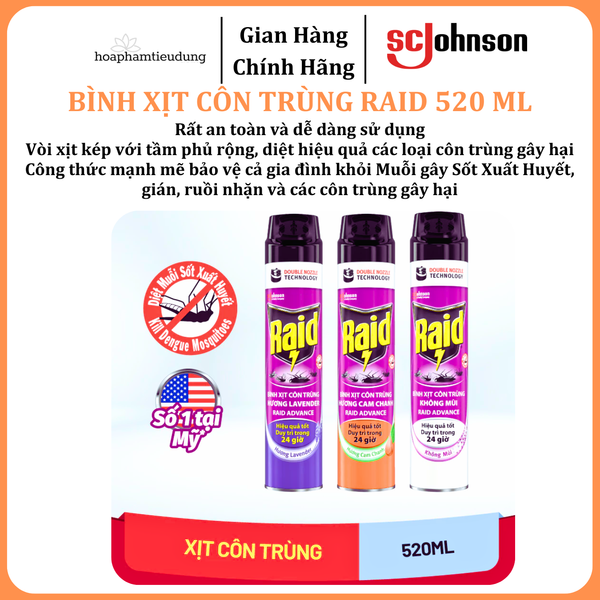  Bình Xịt Côn Trùng Bảo Vệ Dài Lâu RAID 520 ml 