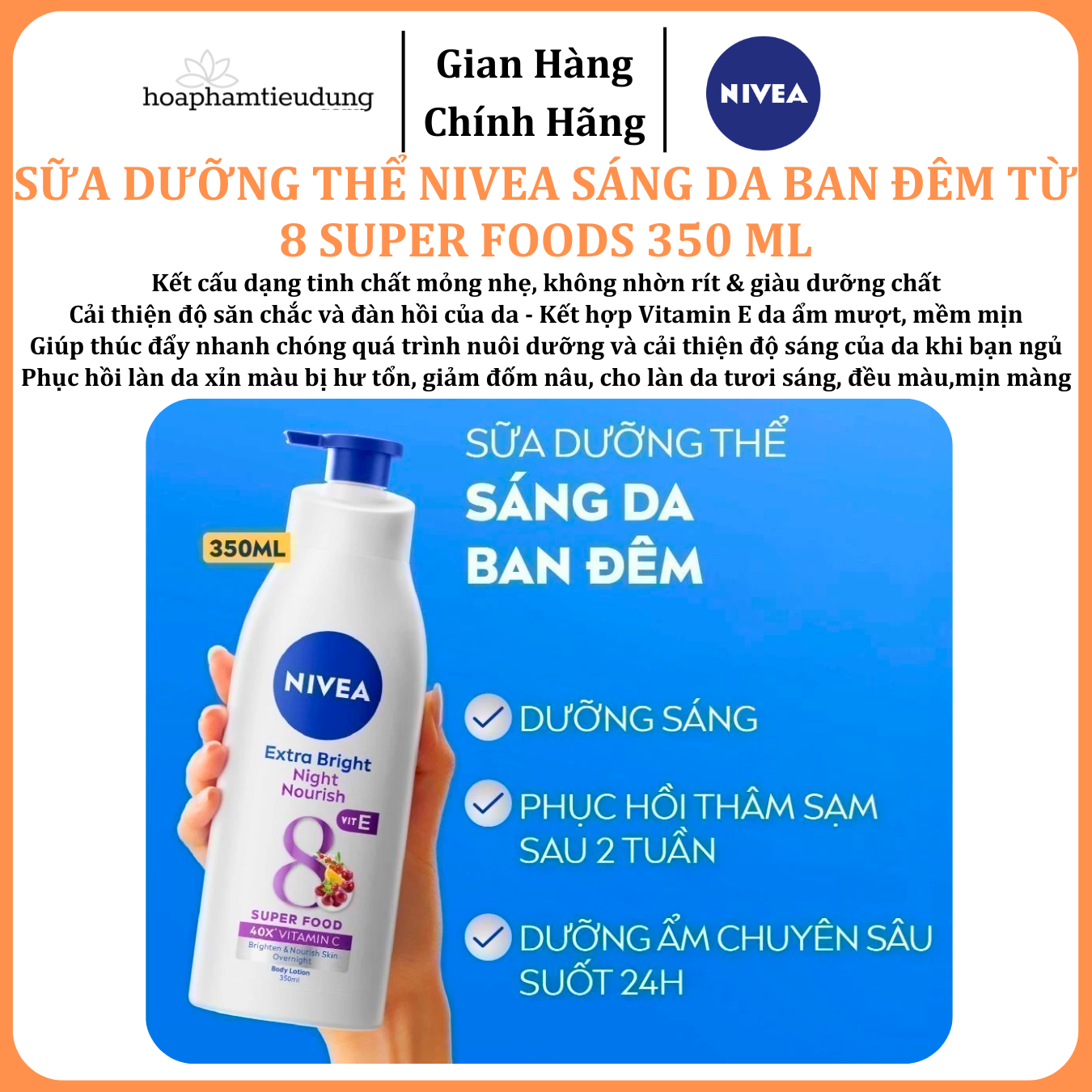  Sữa Dưỡng Thể NIVEA Sáng Da Ban Đêm từ 8 Super Foods 350 ml 