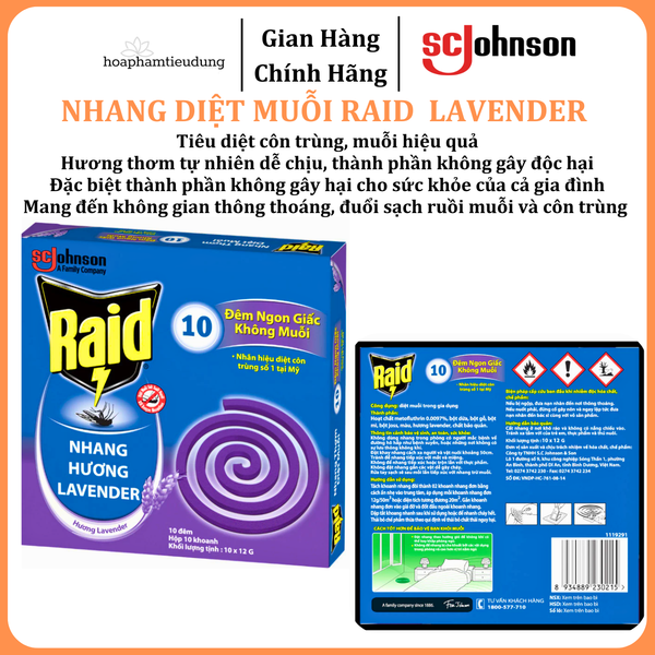  Nhang Diệt Muỗi RAID Hương Lavender 10 Khoanh 