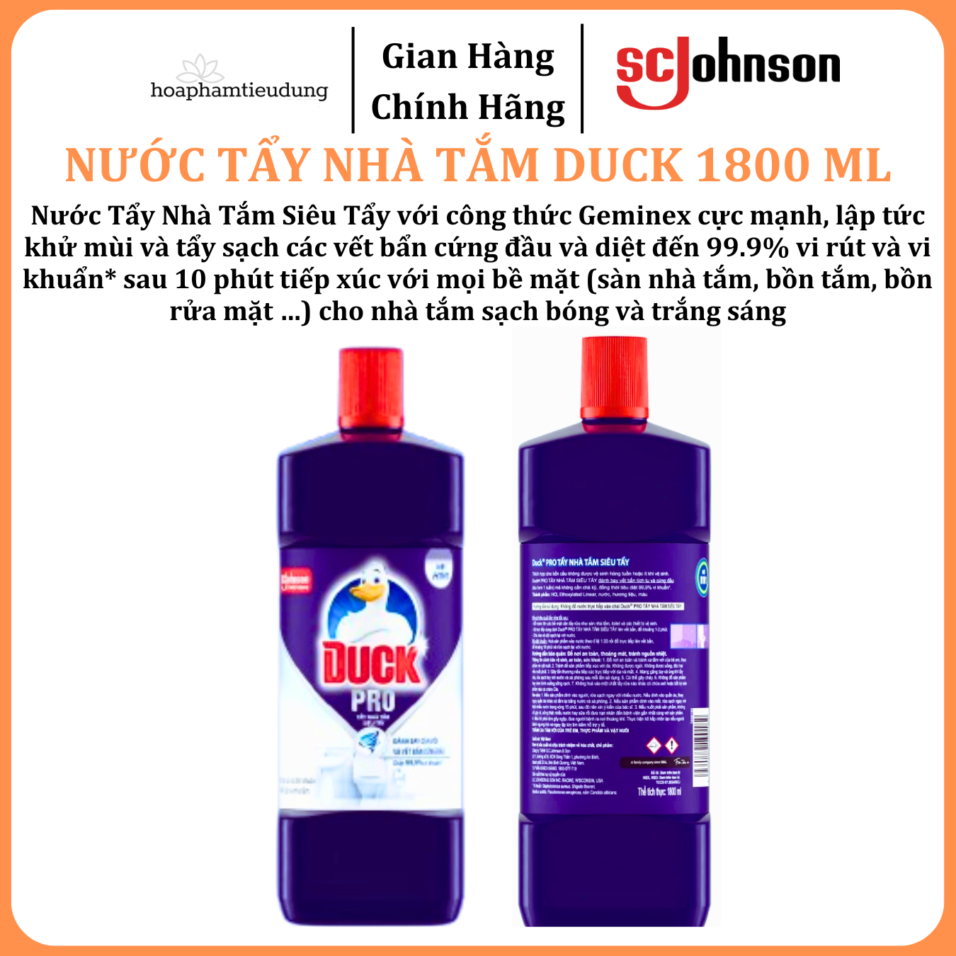  Tẩy Rửa Nhà Tắm DUCK Siêu Tẩy Pro 1800ml 