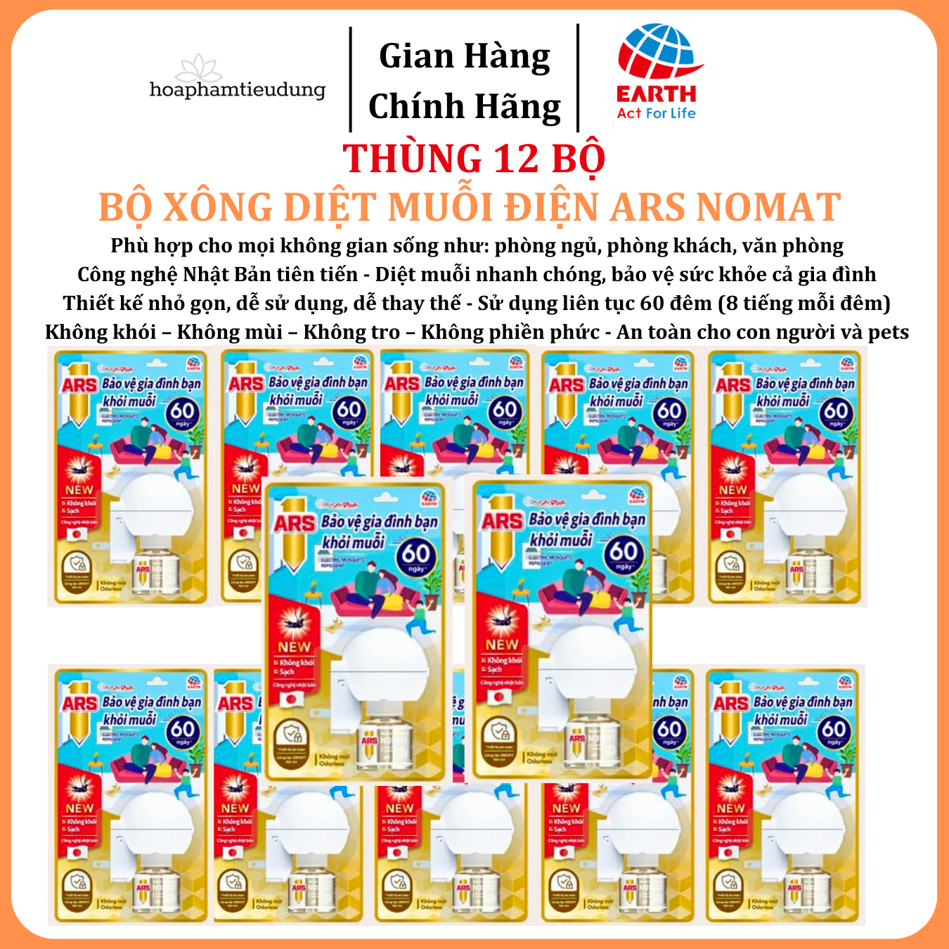  Bộ xông diệt muỗi điện ARS NOMAT công nghệ Nhật Bản, không mùi, không khói, sử dụng liên tục 60 đêm (8 tiếng mỗi đêm) 