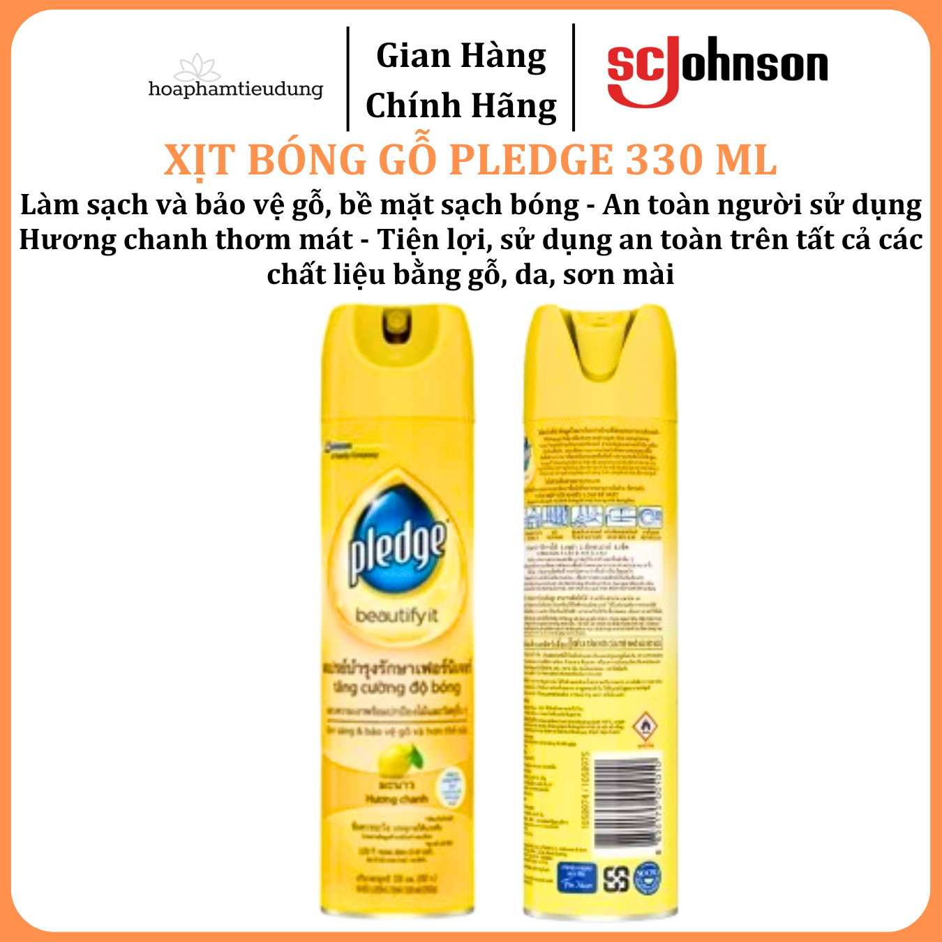  Xịt Bóng Gỗ PLEDGE Hương Chanh Làm Sạch Và Bảo Vệ Bề Mặt 330 ml 