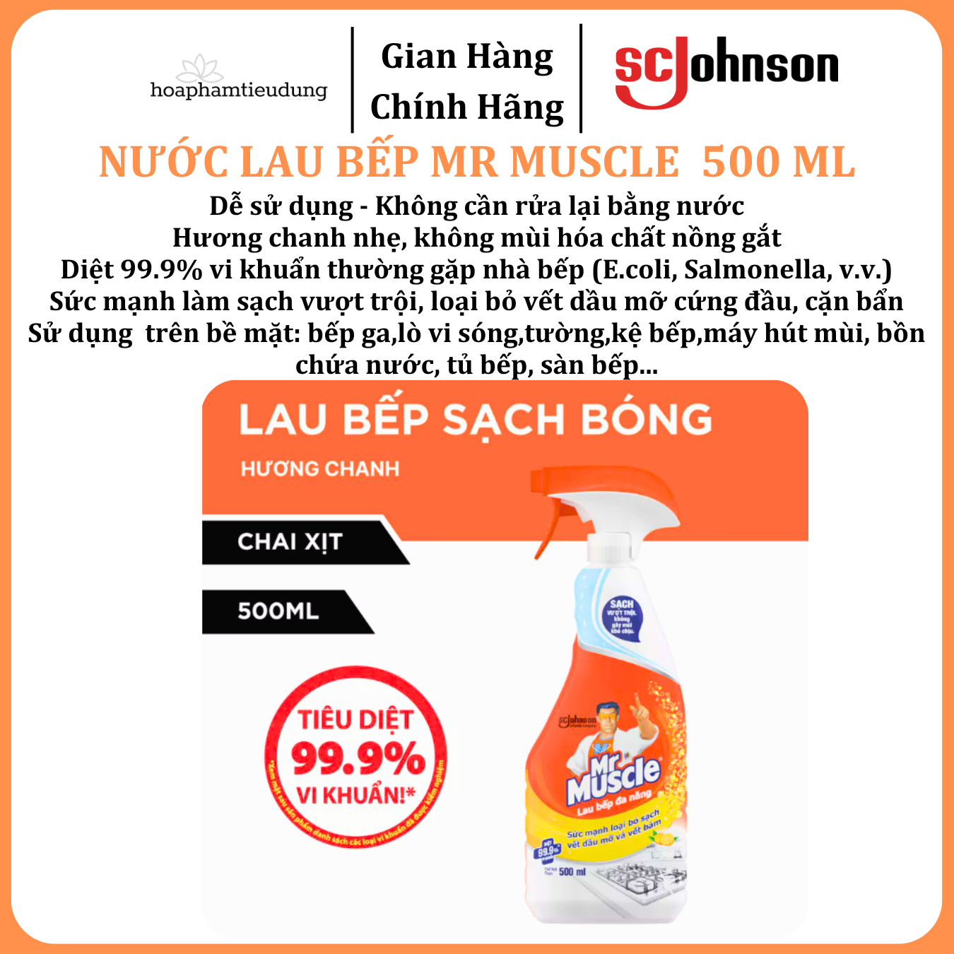  Nước Lau Bếp Đa Năng MR MUSCLE Hương Chanh 500 ml 