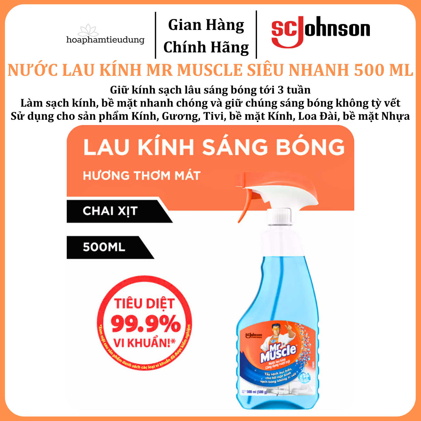  Nước Lau Kính MR MUSCLE Siêu Nhanh 500 ml 