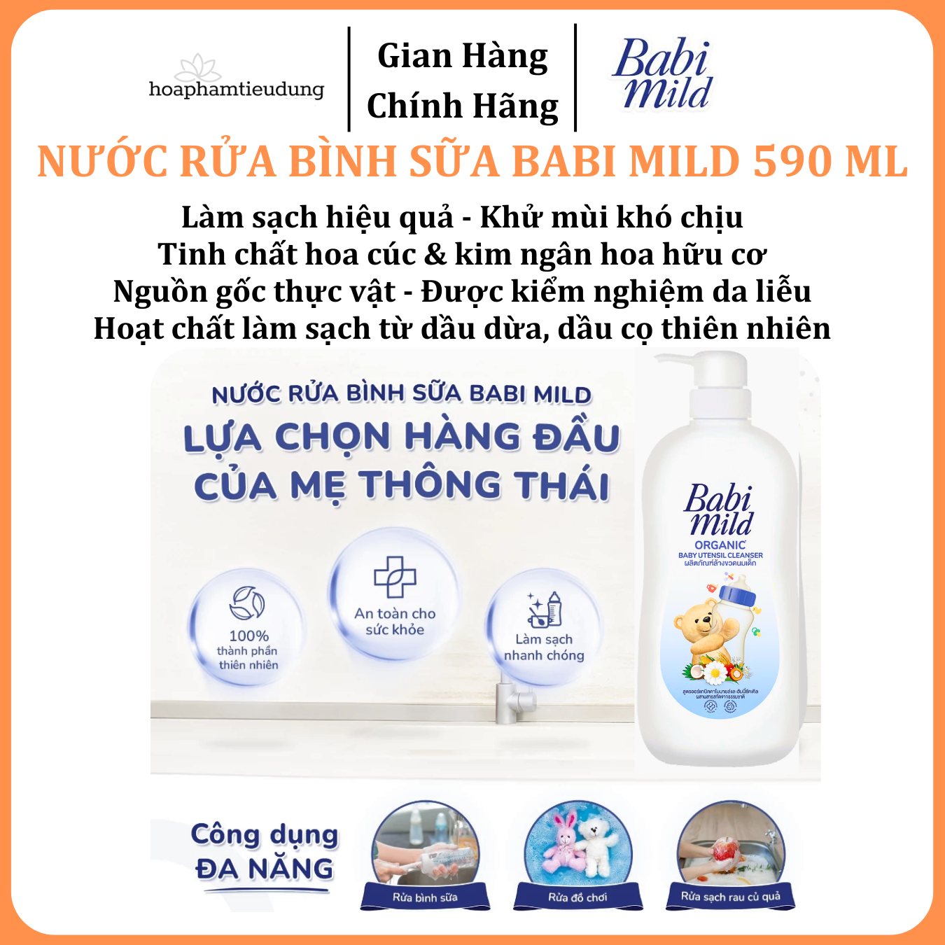 Nước Rửa Bình Sữa Cho Bé Babi Mild Utensil Cleaner 590 ml 