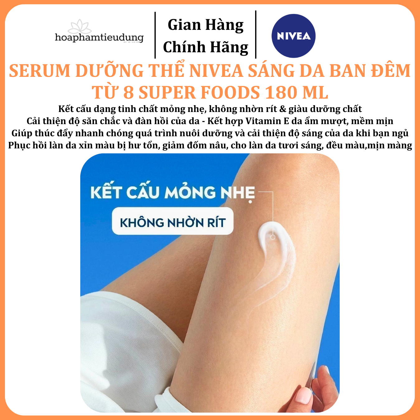  Serum Dưỡng Thể NIVEA Sáng Da Ban Đêm từ 8 Super Foods 180 ml 