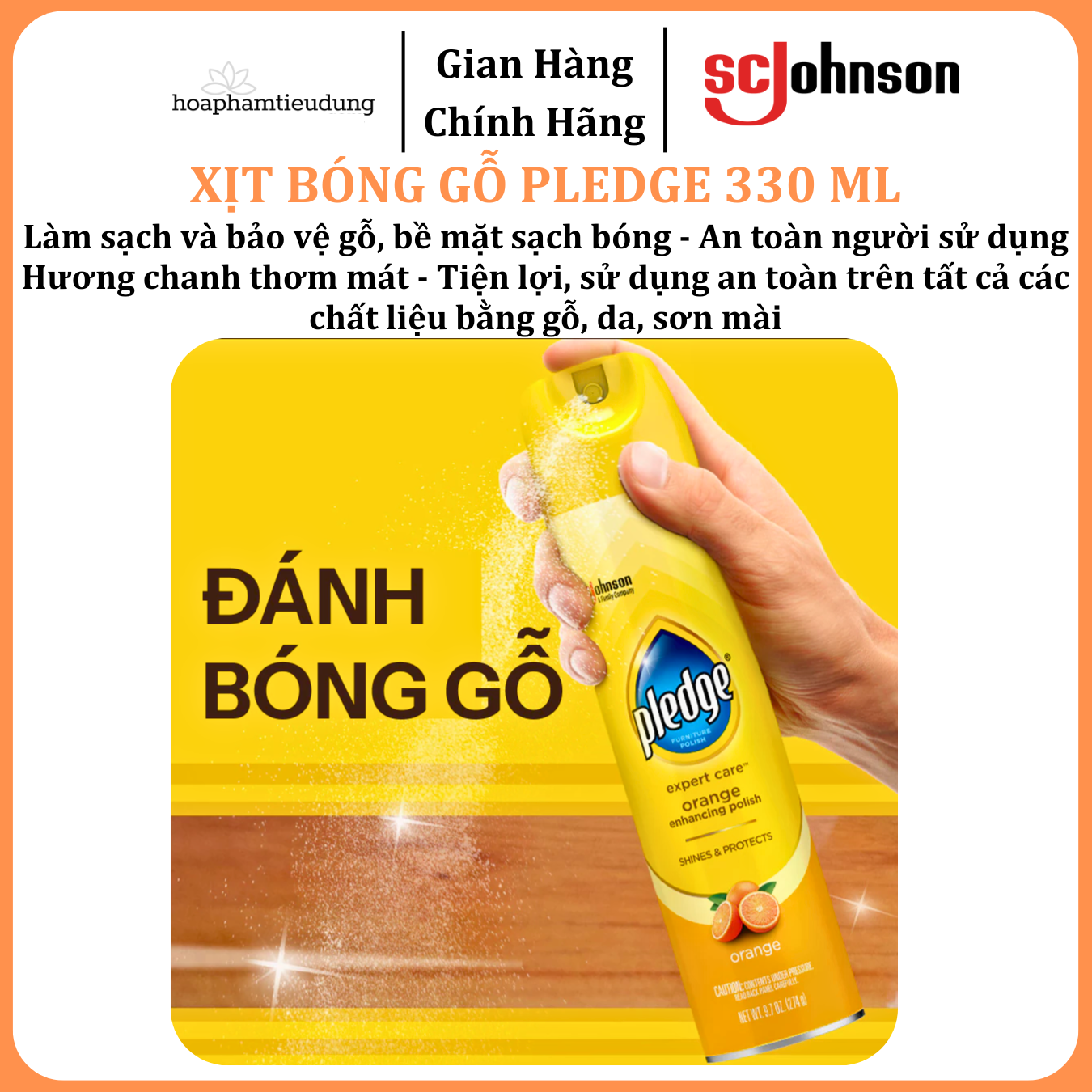  Xịt Bóng Gỗ PLEDGE Hương Chanh Làm Sạch Và Bảo Vệ Bề Mặt 330 ml 