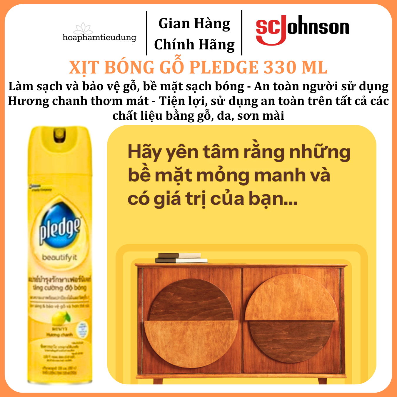  Xịt Bóng Gỗ PLEDGE Hương Chanh Làm Sạch Và Bảo Vệ Bề Mặt 330 ml 