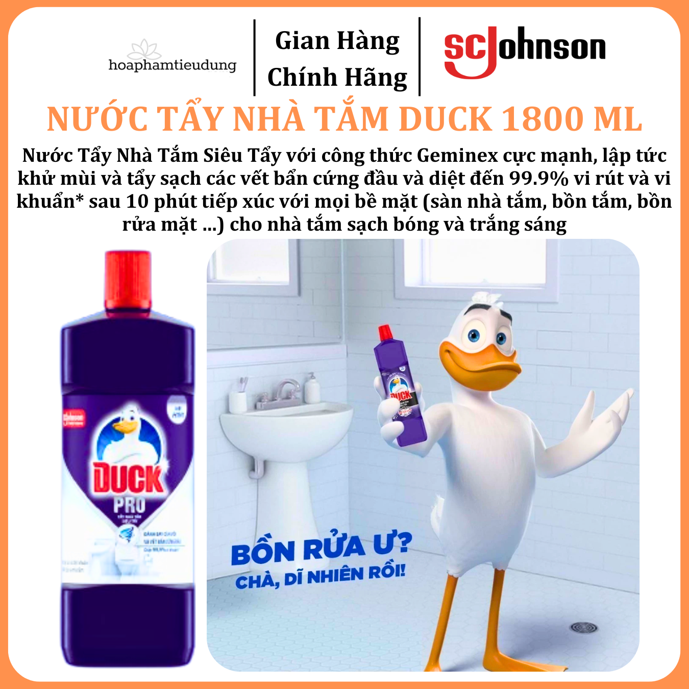  Tẩy Rửa Nhà Tắm DUCK Siêu Tẩy Pro 1800ml 
