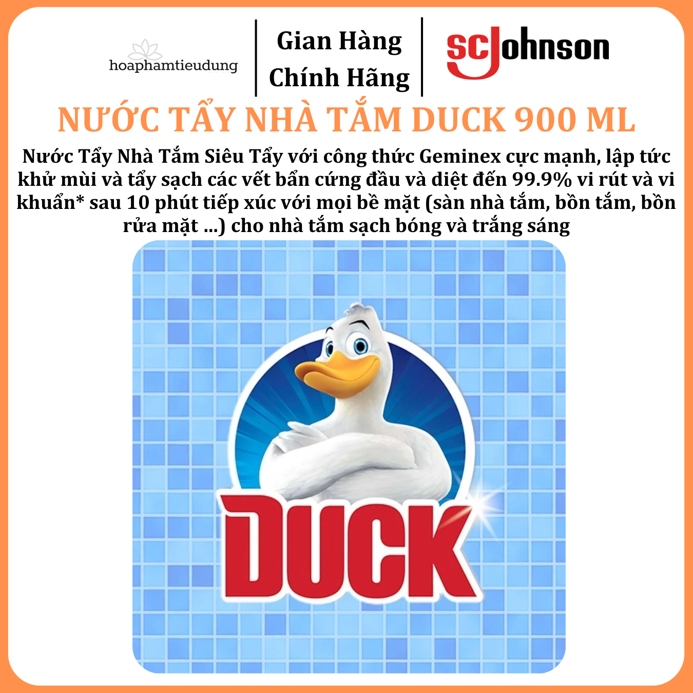  Nước Tẩy Nhà Tắm Diệt Khuẩn Tẩy Sạch Vết Bẩn DUCK 900ml 