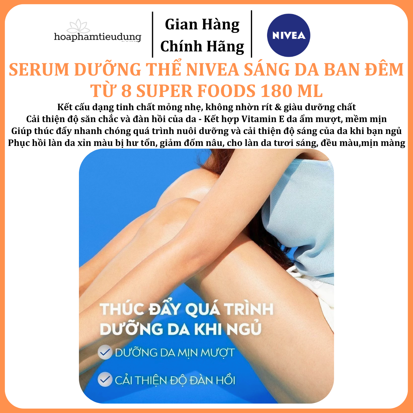  Serum Dưỡng Thể NIVEA Sáng Da Ban Đêm từ 8 Super Foods 180 ml 