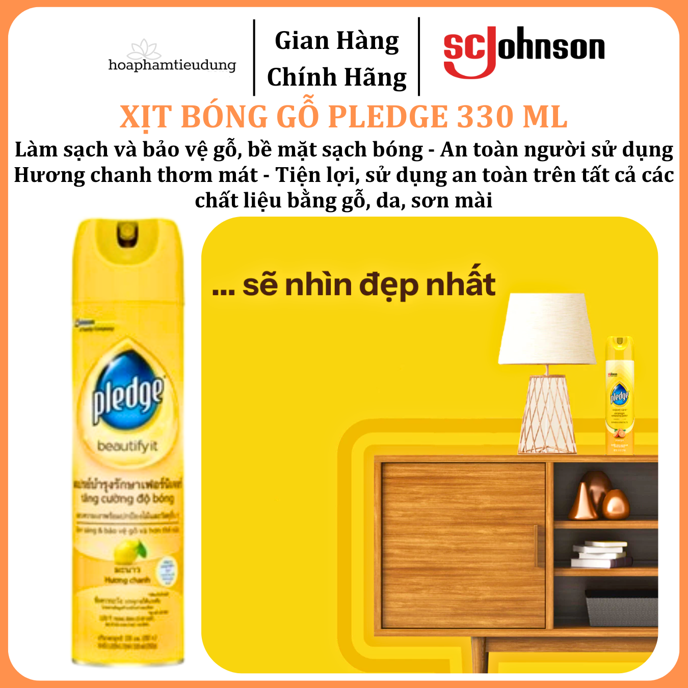  Xịt Bóng Gỗ PLEDGE Hương Chanh Làm Sạch Và Bảo Vệ Bề Mặt 330 ml 