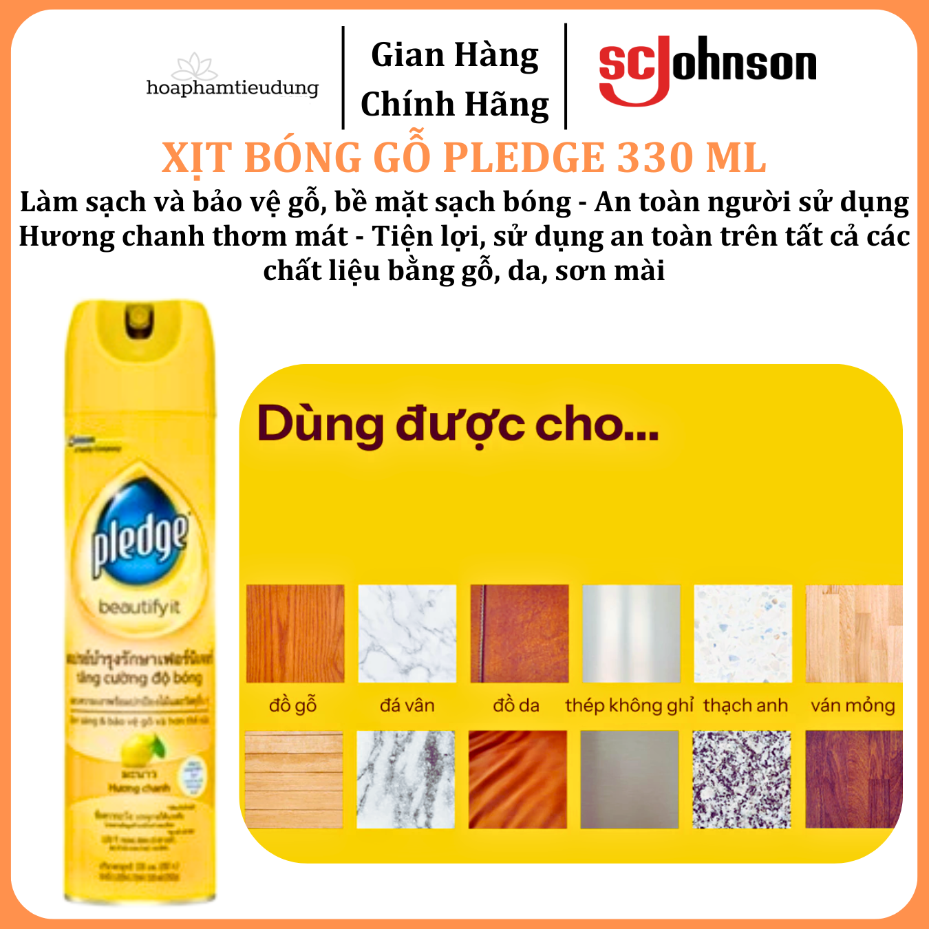  Xịt Bóng Gỗ PLEDGE Hương Chanh Làm Sạch Và Bảo Vệ Bề Mặt 330 ml 