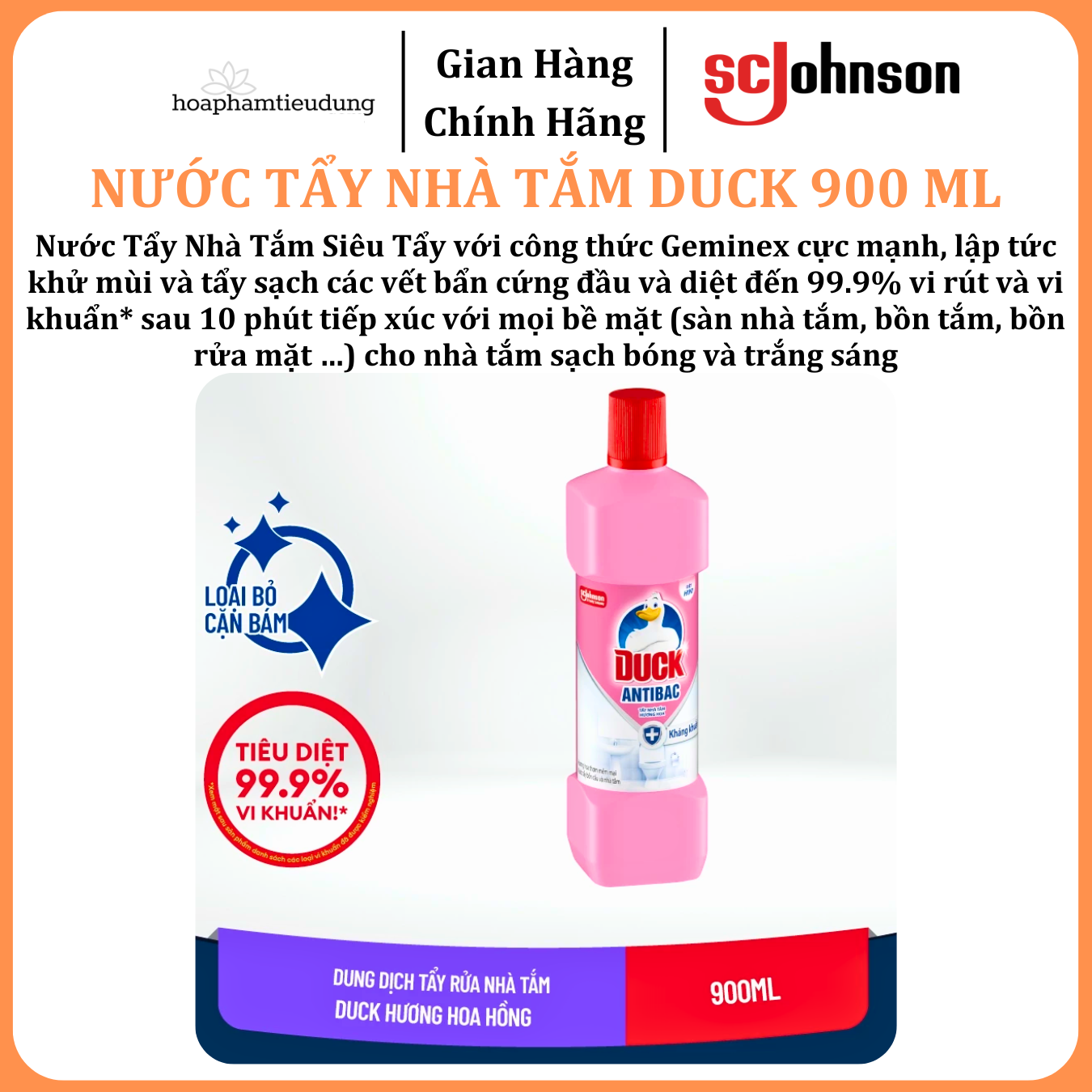  Nước Tẩy Nhà Tắm Diệt Khuẩn Tẩy Sạch Vết Bẩn DUCK 900ml 