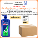 Dầu Tắm - Gội - Dưỡng Mát Lạnh 3 trong 1 cho nam Clear Men Active 630g 