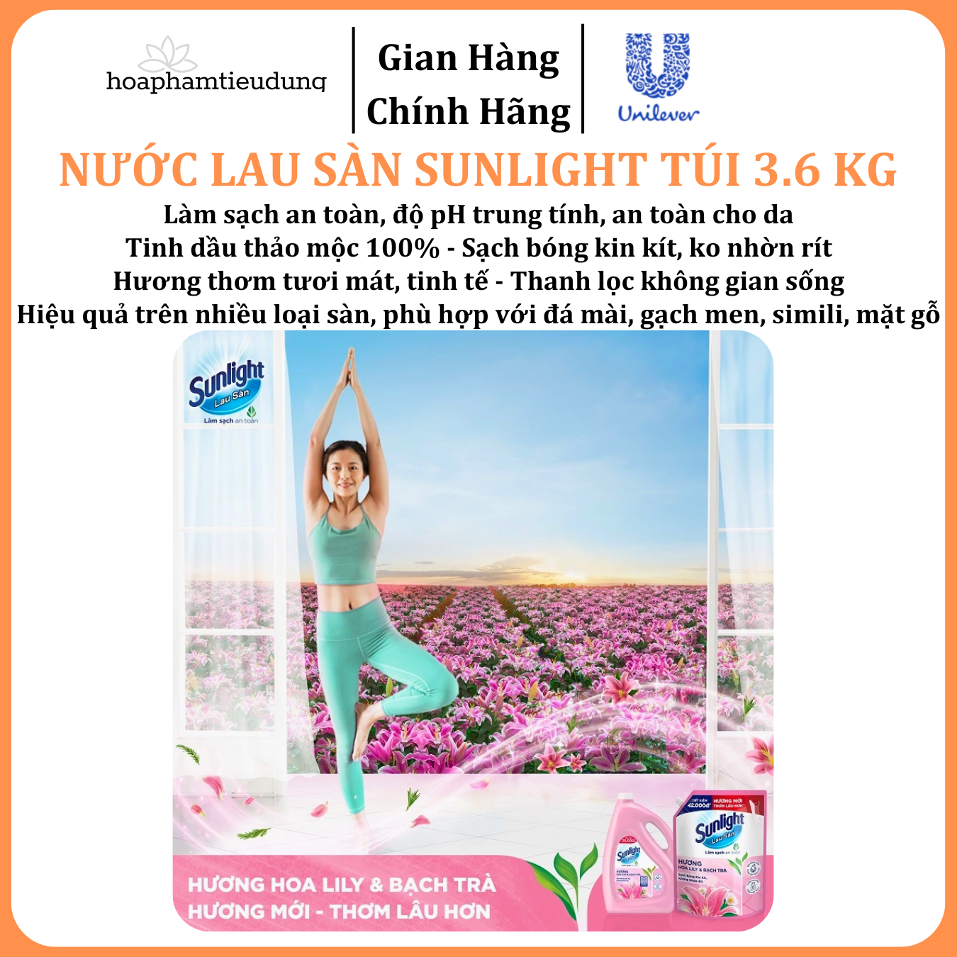  Nước Lau Sàn Sunlight Tinh Dầu Thảo Mộc Sạch Bóng Túi 3.6 Kg 