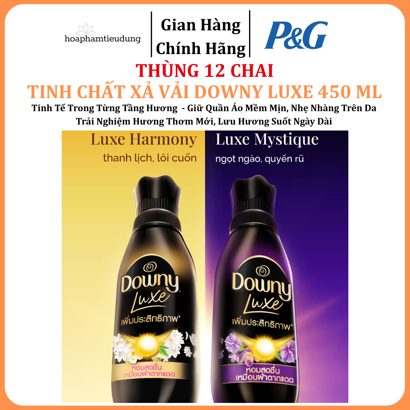  Tinh Chất Xả Vải DOWNY LUXE Tinh Chất Mặt Trời Thơm Như Được Phơi Dưới Nắng - Chai 450ml & Túi 1L 