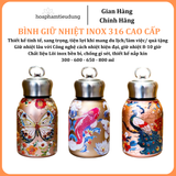 Bình giữ nhiệt Inox 316 in hình họa tiết đẹp mắt có quai treo siêu bền 300ml, 650ml, 800ml 