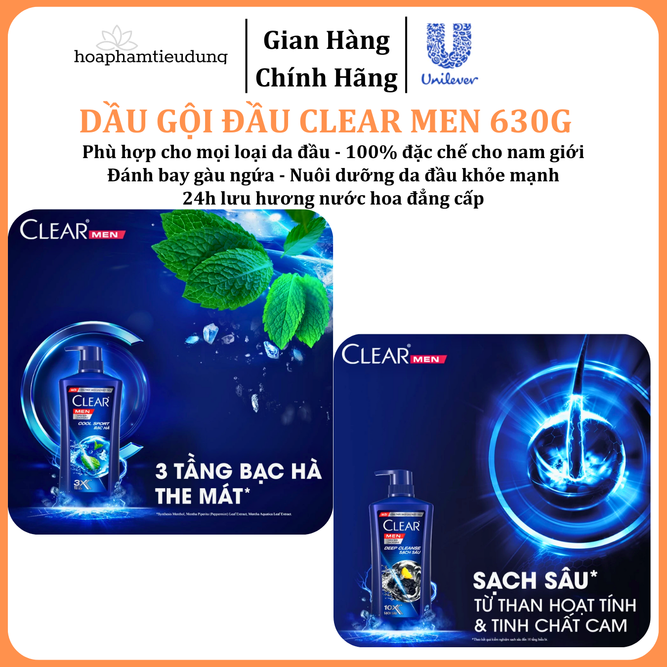  Dầu Gội Đầu cho nam Clear Men đánh bay gàu, ngứa và vi khuẩn mát lạnh cực đỉnh suốt ngày dài 600-900g 