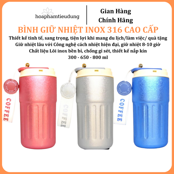  Ly Giữ Nhiệt Cao Cấp Inox 316, Nắp Có Đo Nhiệt Độ, Bình Vân Khía Chống Trơn 450ml 