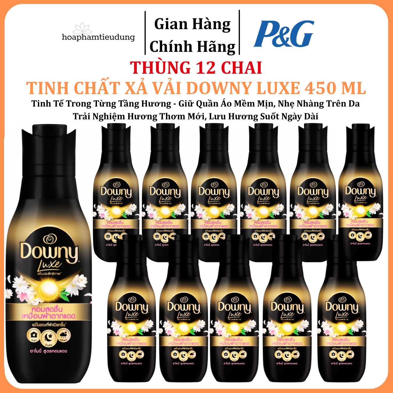  Tinh Chất Xả Vải DOWNY LUXE Tinh Chất Mặt Trời Thơm Như Được Phơi Dưới Nắng - Chai 450ml & Túi 1L 