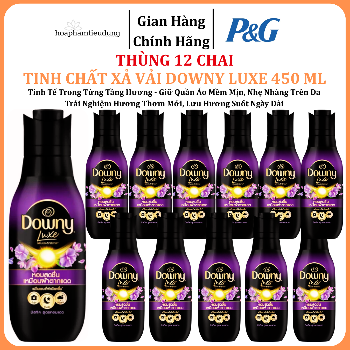  Tinh Chất Xả Vải DOWNY LUXE Tinh Chất Mặt Trời Thơm Như Được Phơi Dưới Nắng - Chai 450ml & Túi 1L 