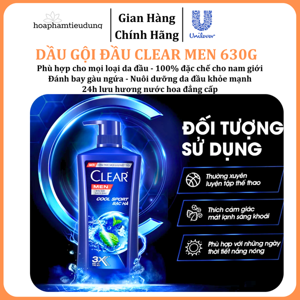 Dầu Gội Đầu cho nam Clear Men đánh bay gàu, ngứa và vi khuẩn mát lạnh cực đỉnh suốt ngày dài 600-900g 