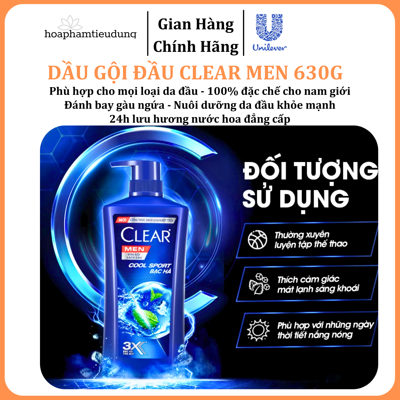  Dầu Gội Đầu cho nam Clear Men đánh bay gàu, ngứa và vi khuẩn mát lạnh cực đỉnh suốt ngày dài 600-900g 