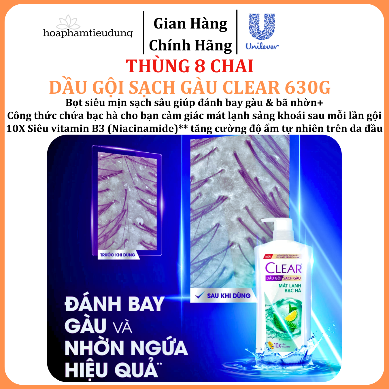  Dầu gội sạch gàu Clear đánh bay gàu & nhờn ngứa, sảng khoái cả ngày dài 630g 