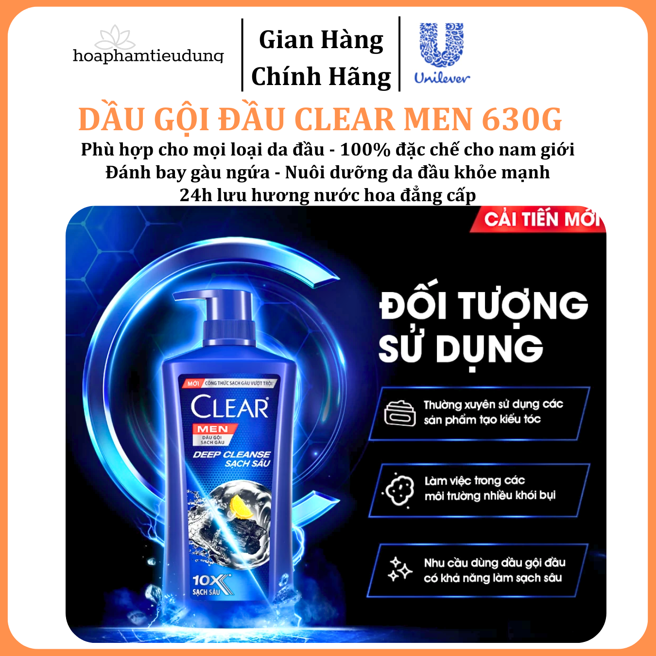  Dầu Gội Đầu cho nam Clear Men đánh bay gàu, ngứa và vi khuẩn mát lạnh cực đỉnh suốt ngày dài 600-900g 