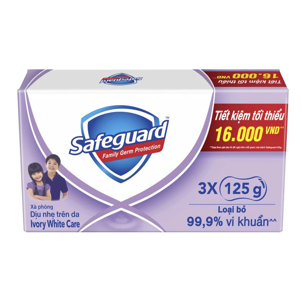  Lốc 3 Xà Bông Cục SAFEGUARD Sạch 99% Vi Khuẩn & Dịu Nhẹ Cho Da Trắng 115-125Gx3 