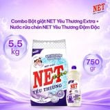  Combo Bột giặt NET yêu thương Extra bịch 5.5kg + Nước rửa chén NET yêu thương đậm đặc hương Chanh tươi mát chai 750g 