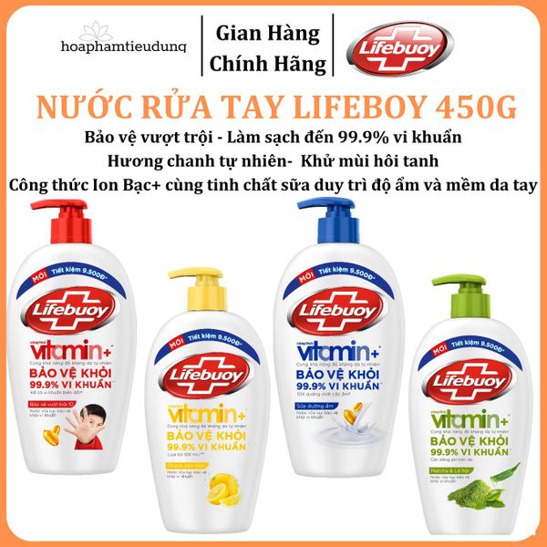  Nước Rửa Tay Lifebuoy Bảo Vệ Khỏi 99.9% Vi Khuẩn Gây Bệnh Với Ion Bạc+ Hỗ Trợ Cùng Đề Kháng Da Tự Nhiên 450g 