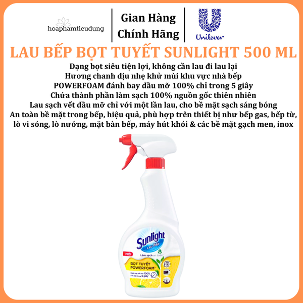  Bọt tuyết lau bếp Sunlight POWERFOAM - Đánh bay dầu mỡ 100%, siêu tiện trong 5 giây 500ml 