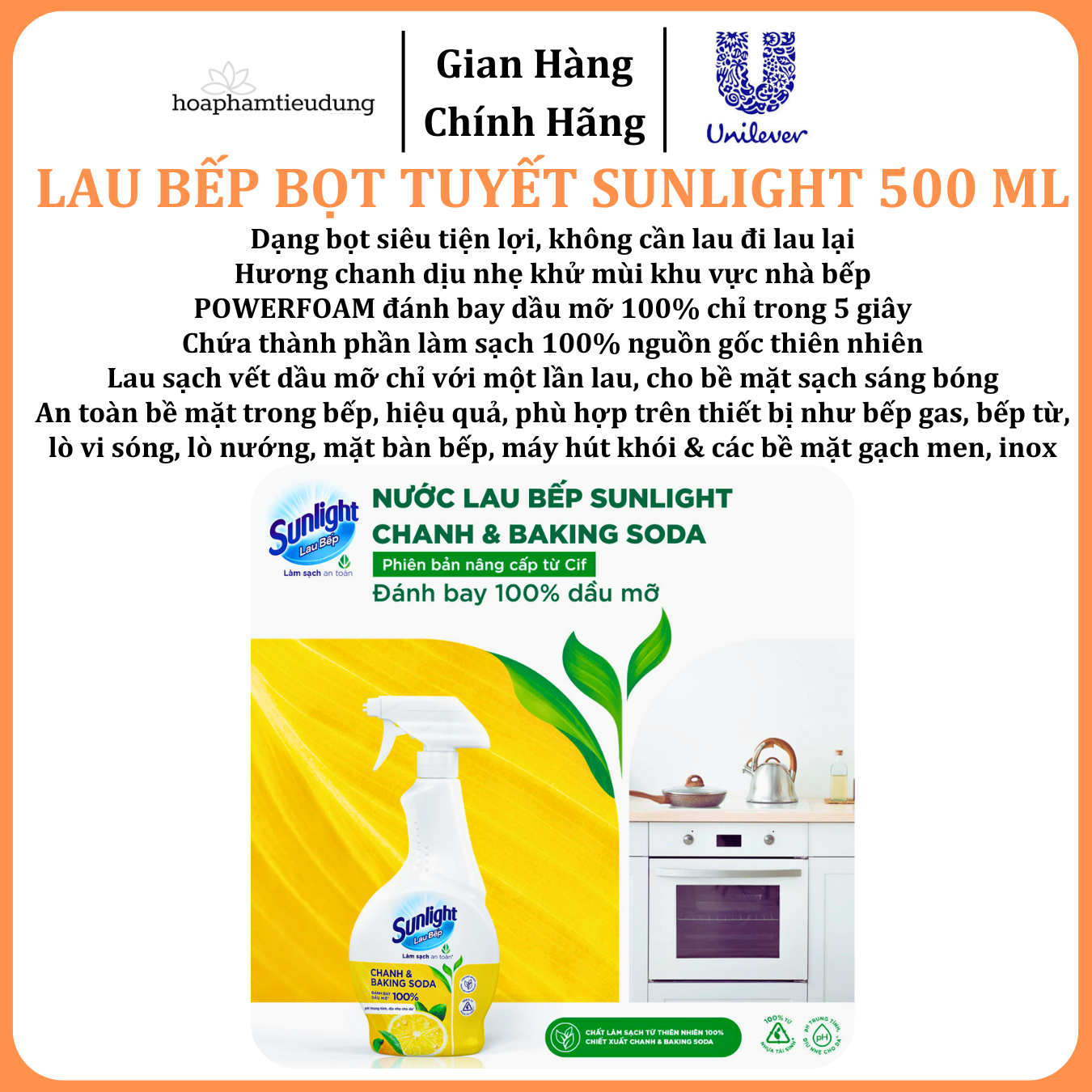 Bọt tuyết lau bếp Sunlight POWERFOAM - Đánh bay dầu mỡ 100%, siêu tiện trong 5 giây 500ml 