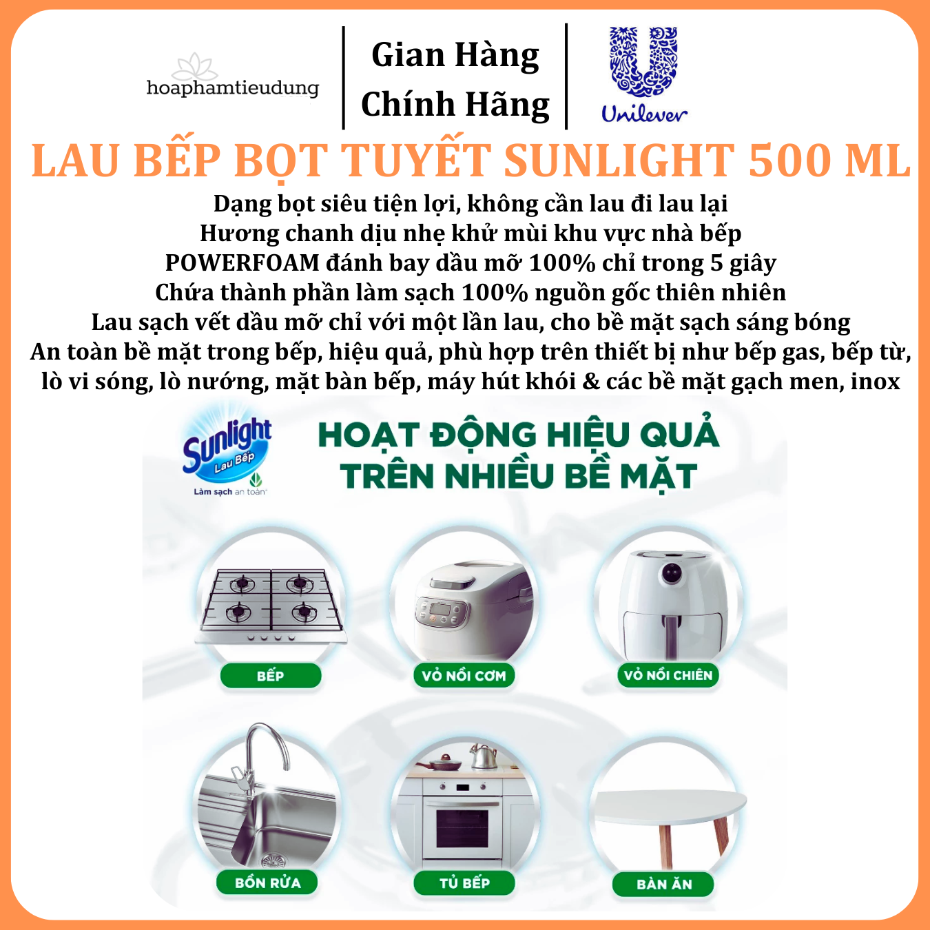  Bọt tuyết lau bếp Sunlight POWERFOAM - Đánh bay dầu mỡ 100%, siêu tiện trong 5 giây 500ml 