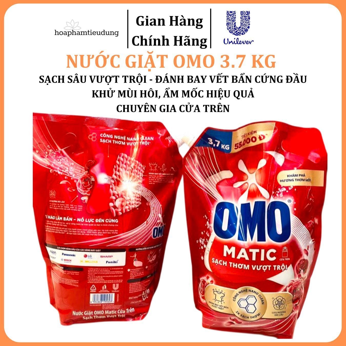  Nước giặt Omo Matic sạch sâu thơm lâu 3.7 kg 