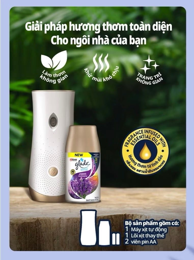  Bộ Máy & Lõi Xịt Thơm Phòng Tự Động GLADE Lưu Hương Tự Nhiên Đến 70 ngày 252ml 