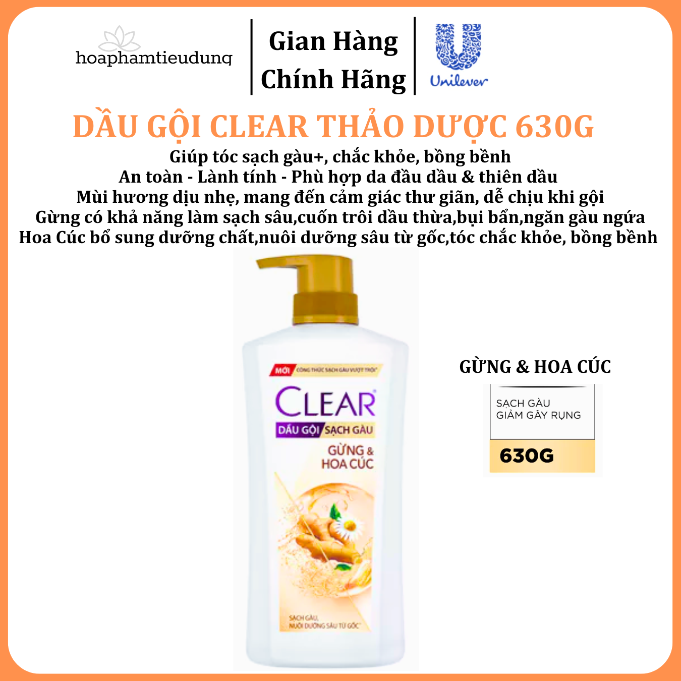  Dầu gội sạch gàu Clear đánh bay gàu & nhờn ngứa, sảng khoái cả ngày dài 630g 